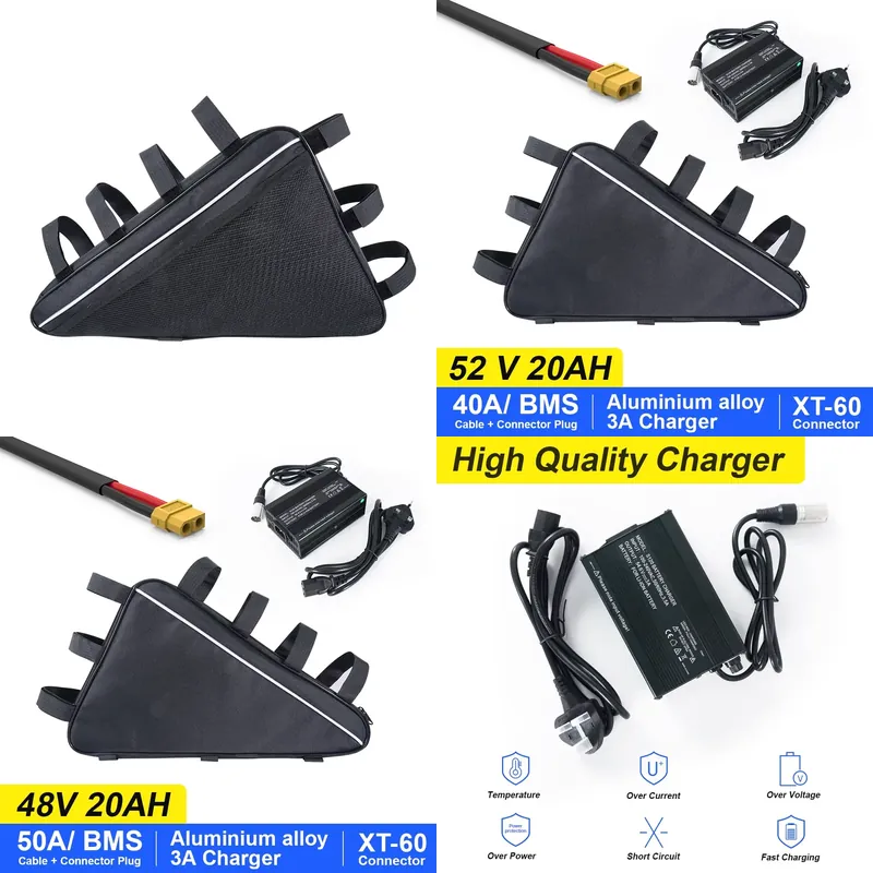 Ebike Battery 52V 20Ah Triangle Pack - بطارية ليثيوم مثلثية الشكل للدراجات الكهربائية