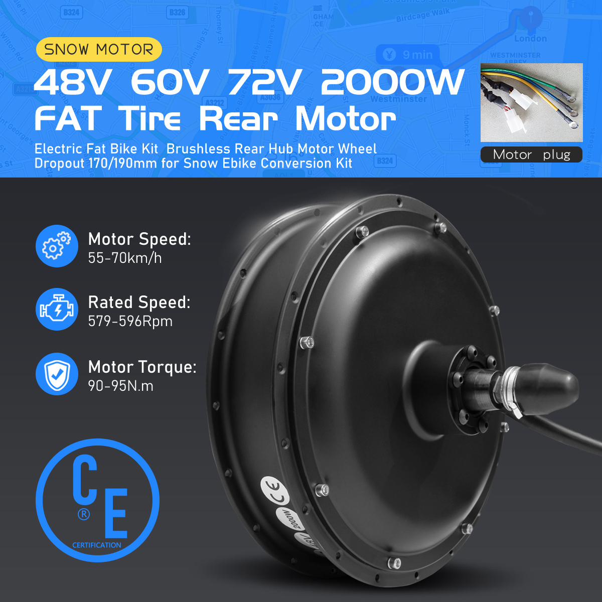 Fat Tire Ebike Conversion Kit 2000W - محرك محور العجلة الخلفية للدراجة الكهربائية